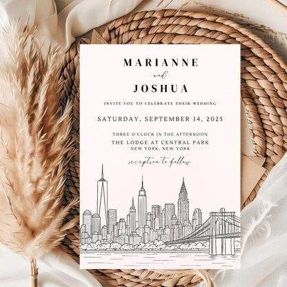 Best Urban Style Editable Wedding Invitation Template with New York City skyline illustration