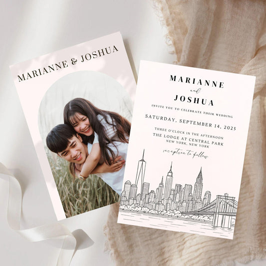 Best Urban Style Editable Wedding Invitation Template by ProCardist featuring modern city skyline and customizable photo card