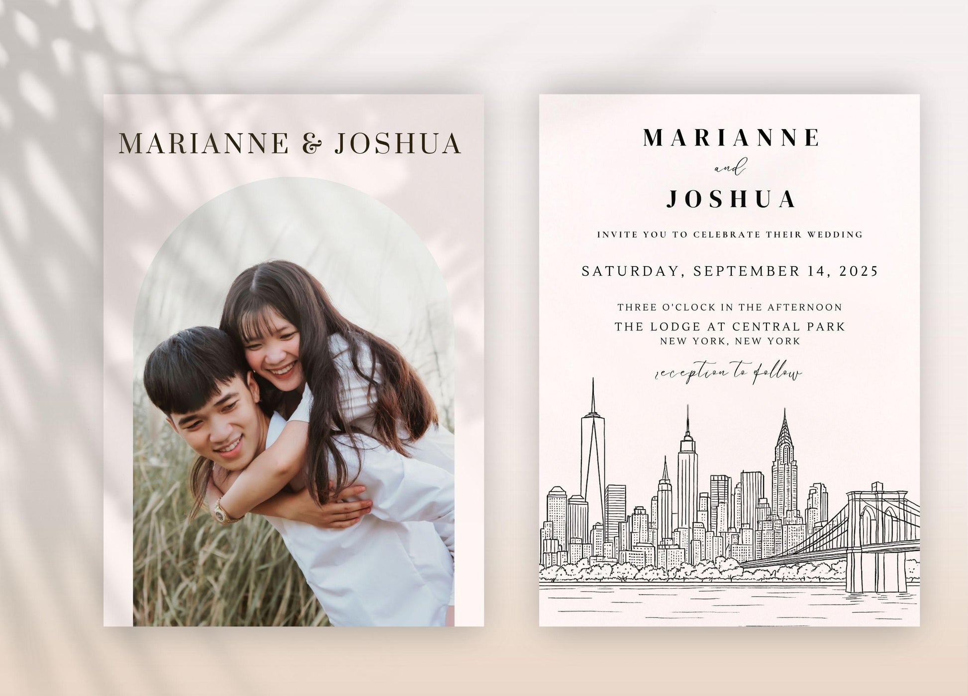 Best Urban Style Editable Wedding Invitation Template by ProCardist featuring modern city skyline and customizable bride and groom photo