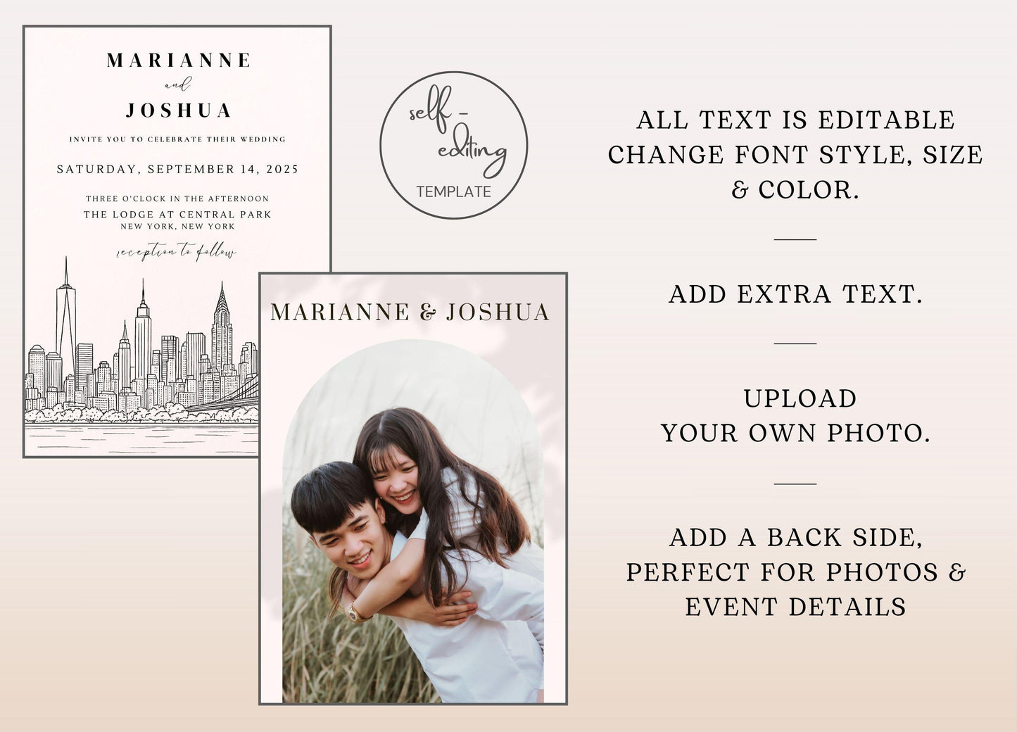 Best Urban Style Editable Wedding Invitation Template by ProCardist with customizable text and photo upload