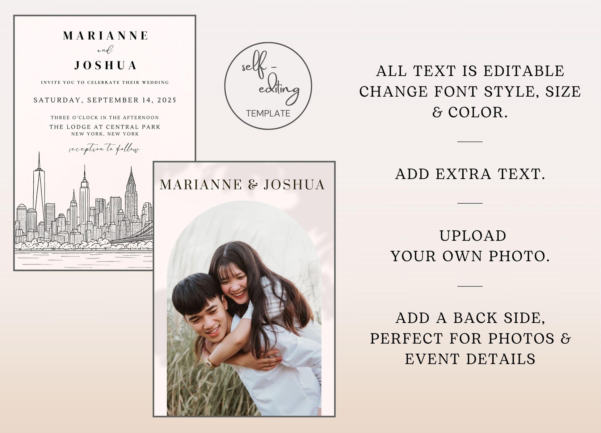 Best Urban Style Editable Wedding Invitation Template by ProCardist with customizable text and photo upload