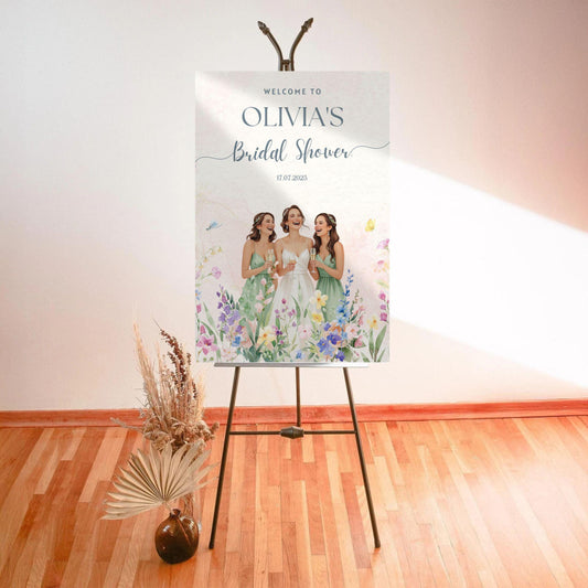 Printable Welcome Sign for Olivia's Bridal Shower featuring watercolor florals, Canva bridal shower template
