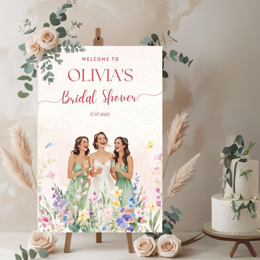 Printable Welcome Sign featuring a Canva bridal shower template with floral designs for Olivia's celebration
