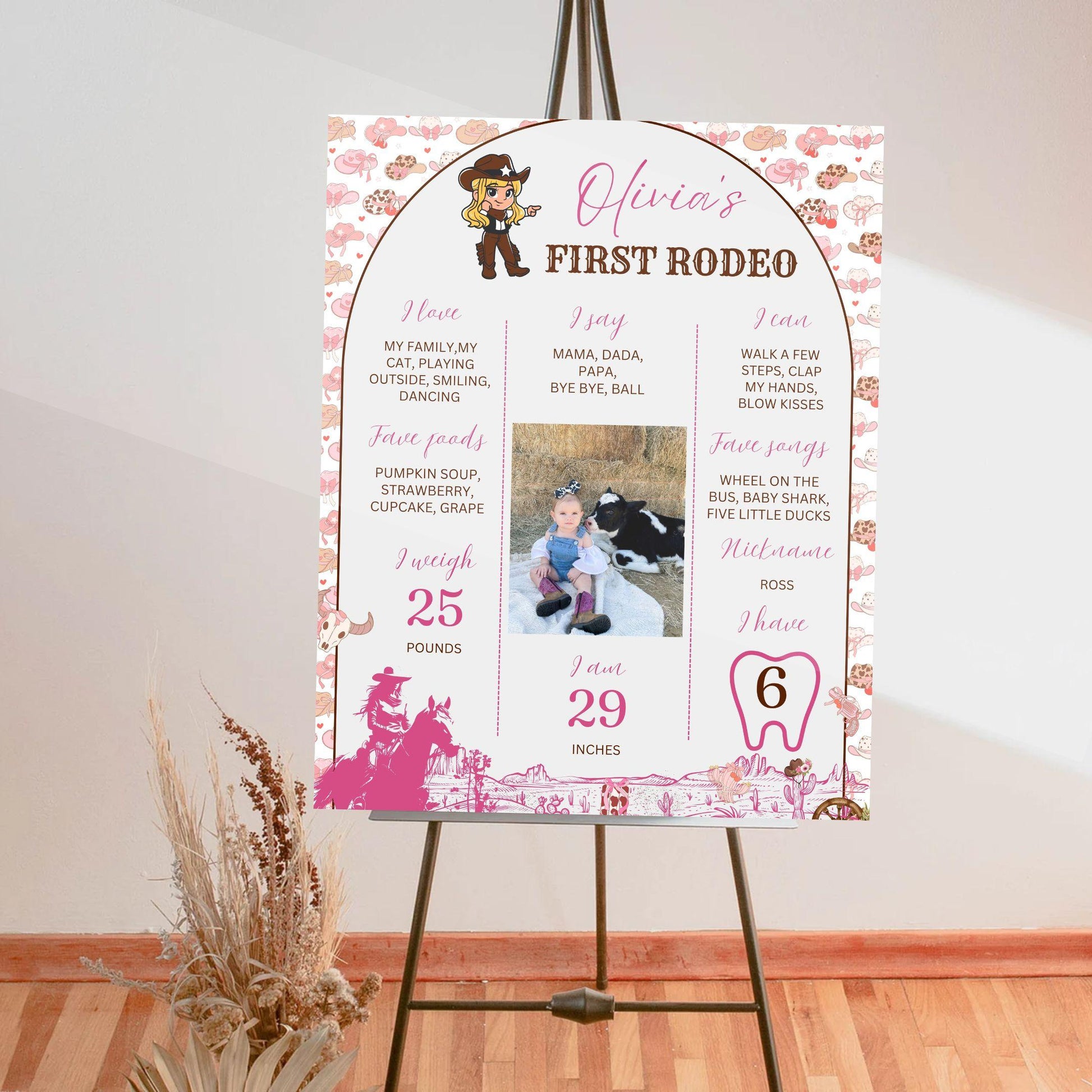 ProCardist custom birthday photo sign baby milestone poster with personalized rodeo theme and baby photo