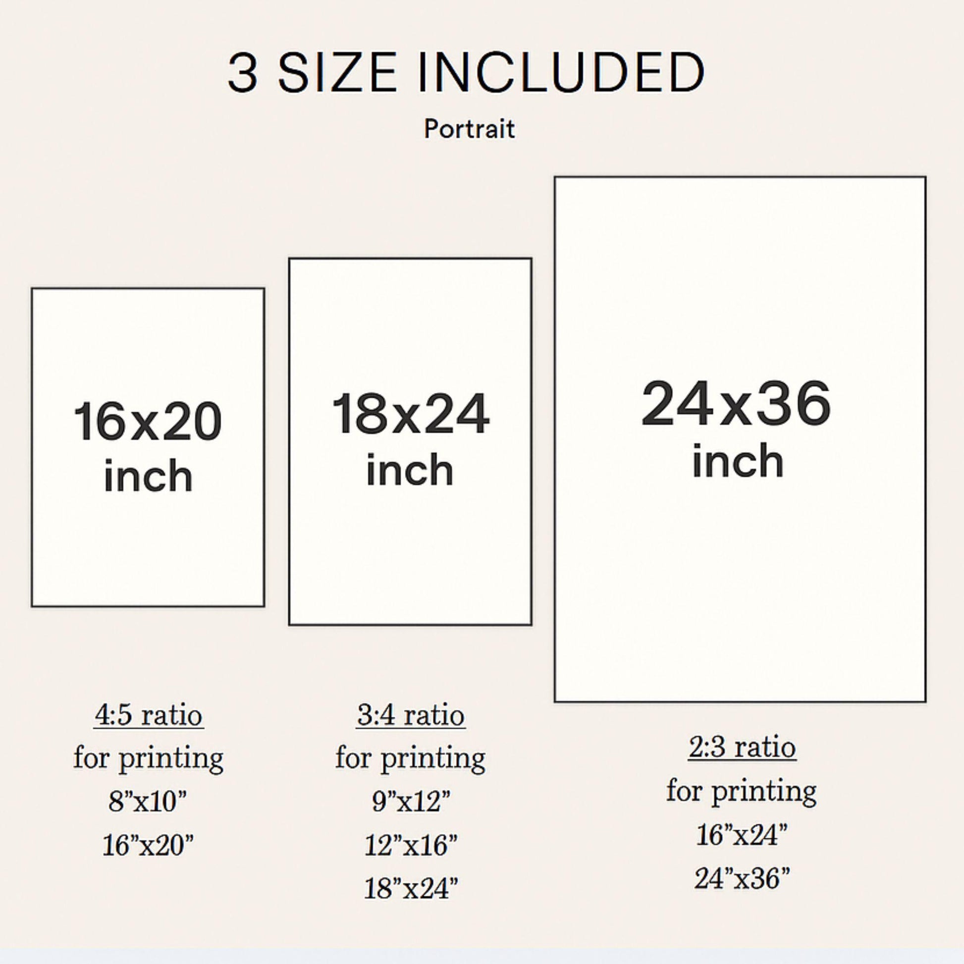 Size chart for ProCardist baby milestone poster custom birthday photo sign showing three portrait sizes 16x20 18x24 and 24x36 inches