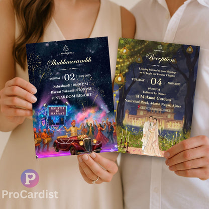 Editable Indian palace wedding invitation templates featuring vibrant designs for a festive celebration