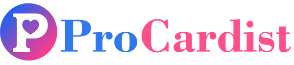 ProCardist brand logo with heart P icon in blue-pink gradient circle and modern text for digital invitation templates