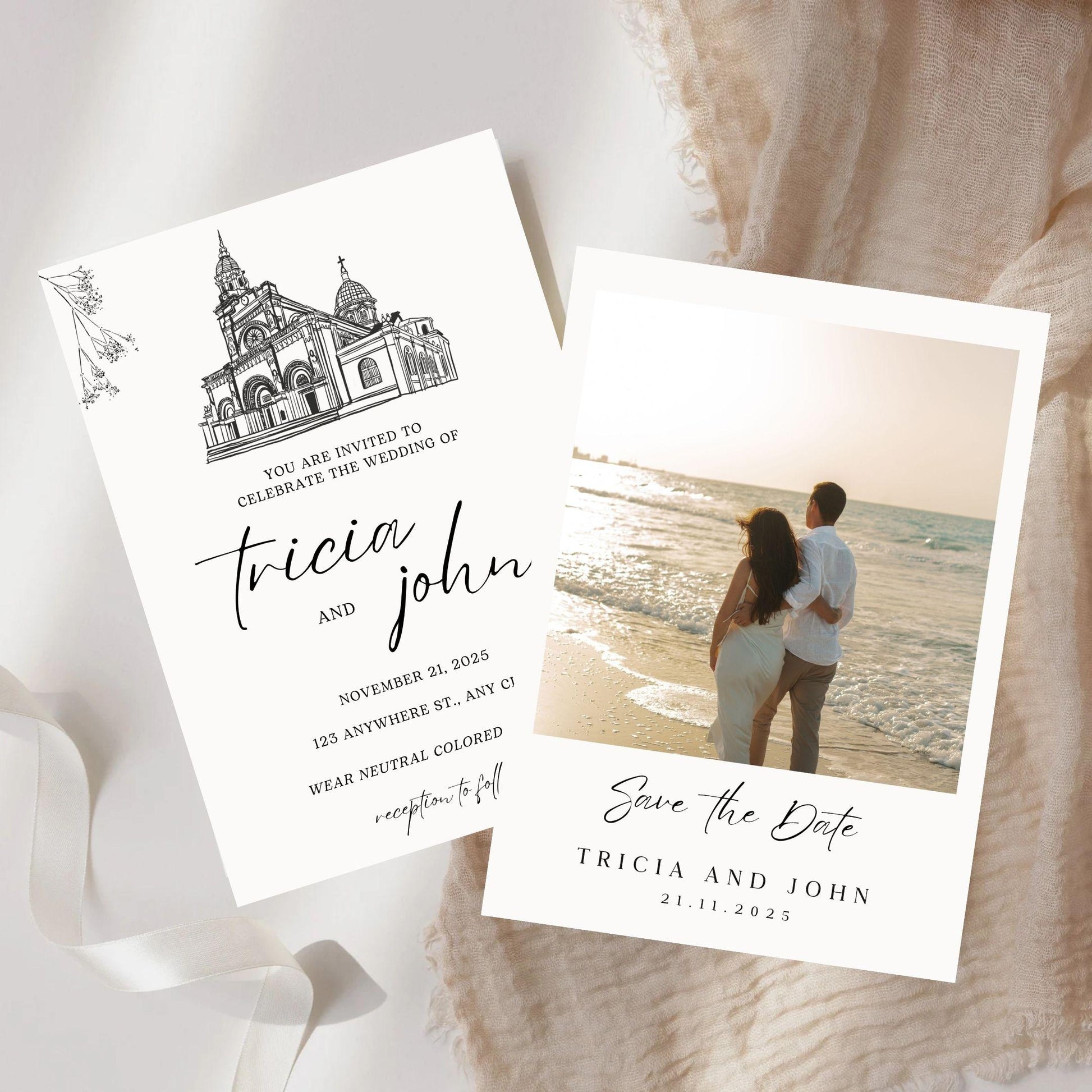 Editable minimalist wedding invitation template by ProCardist with elegant text and photo save the date design