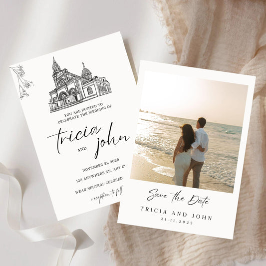 Editable minimalist wedding invitation template by ProCardist with elegant text and photo save the date design