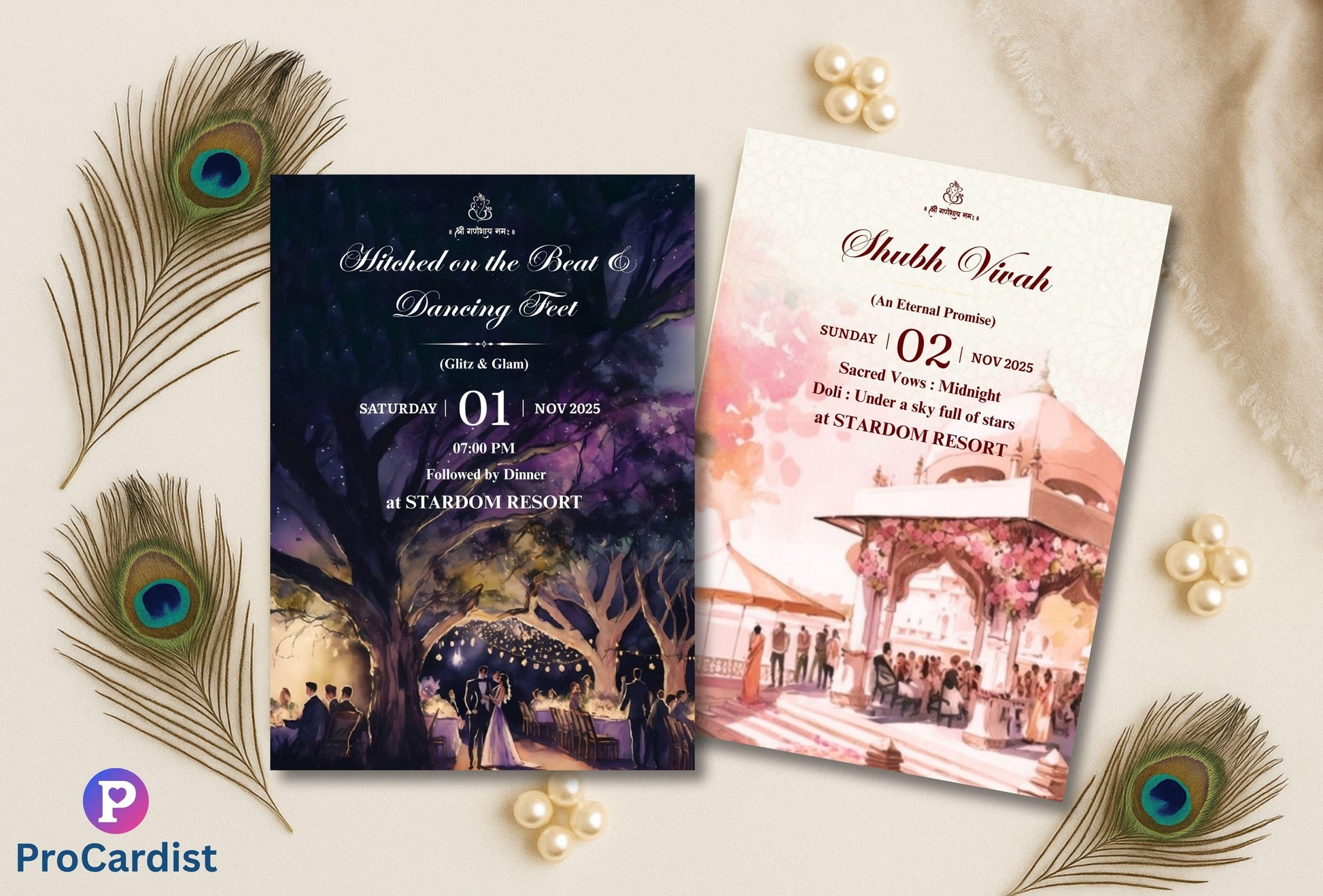 Royal Indian wedding invitation template by ProCardist, featuring elegant designs and rich colors.