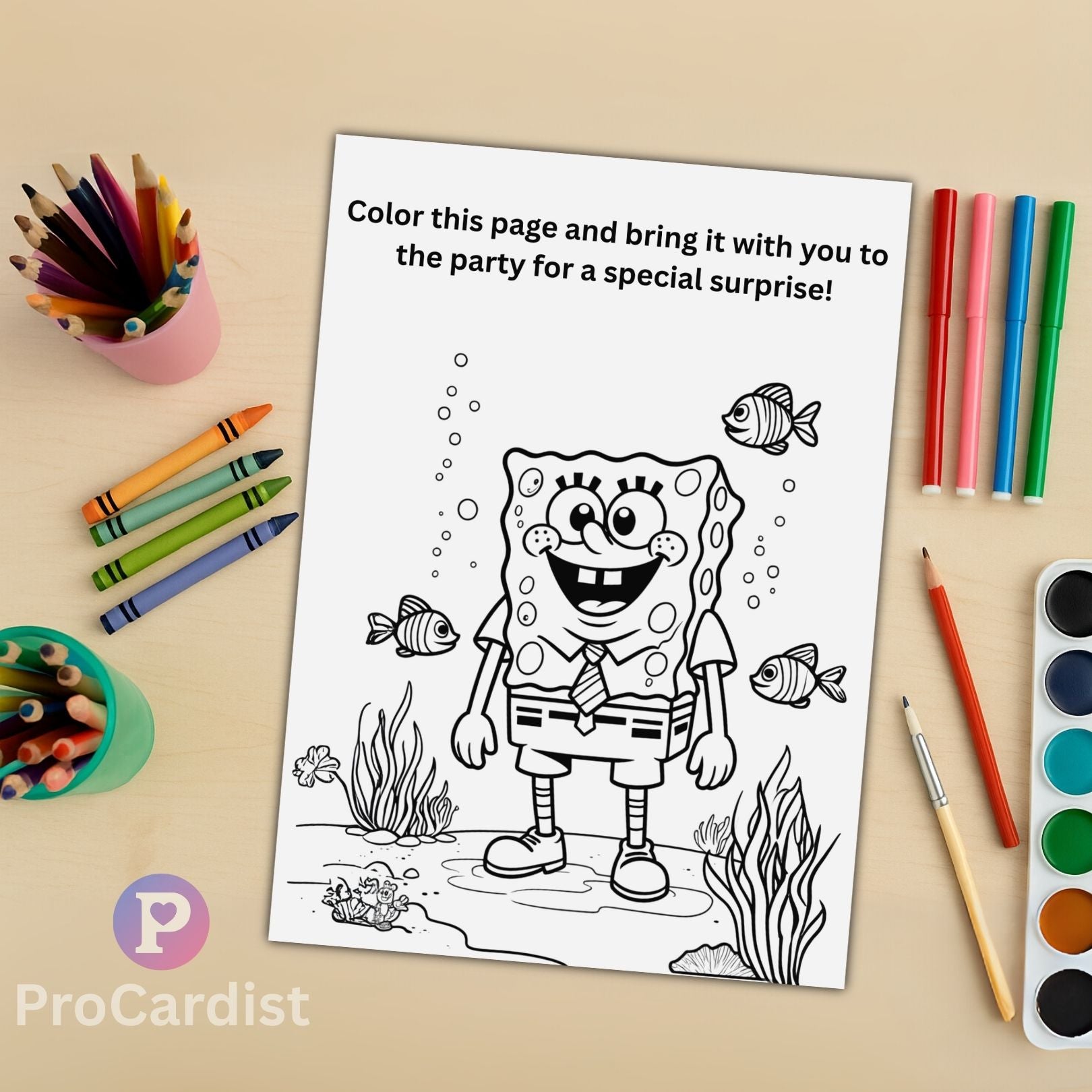 SpongeBob birthday invitation editable coloring page printable black and white SpongeBob design for kids party activity