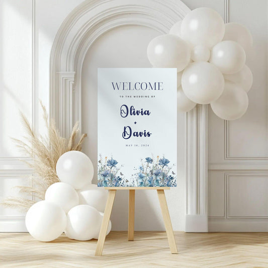 Elegant 24x36 wedding welcome poster featuring floral design for Olivia and Davis's wedding celebration